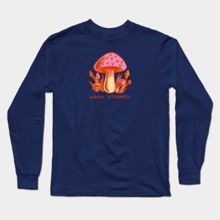 "Grow Kindness" Cute Vintage Mushroom - Dark Retro Version Long Sleeve T-Shirt